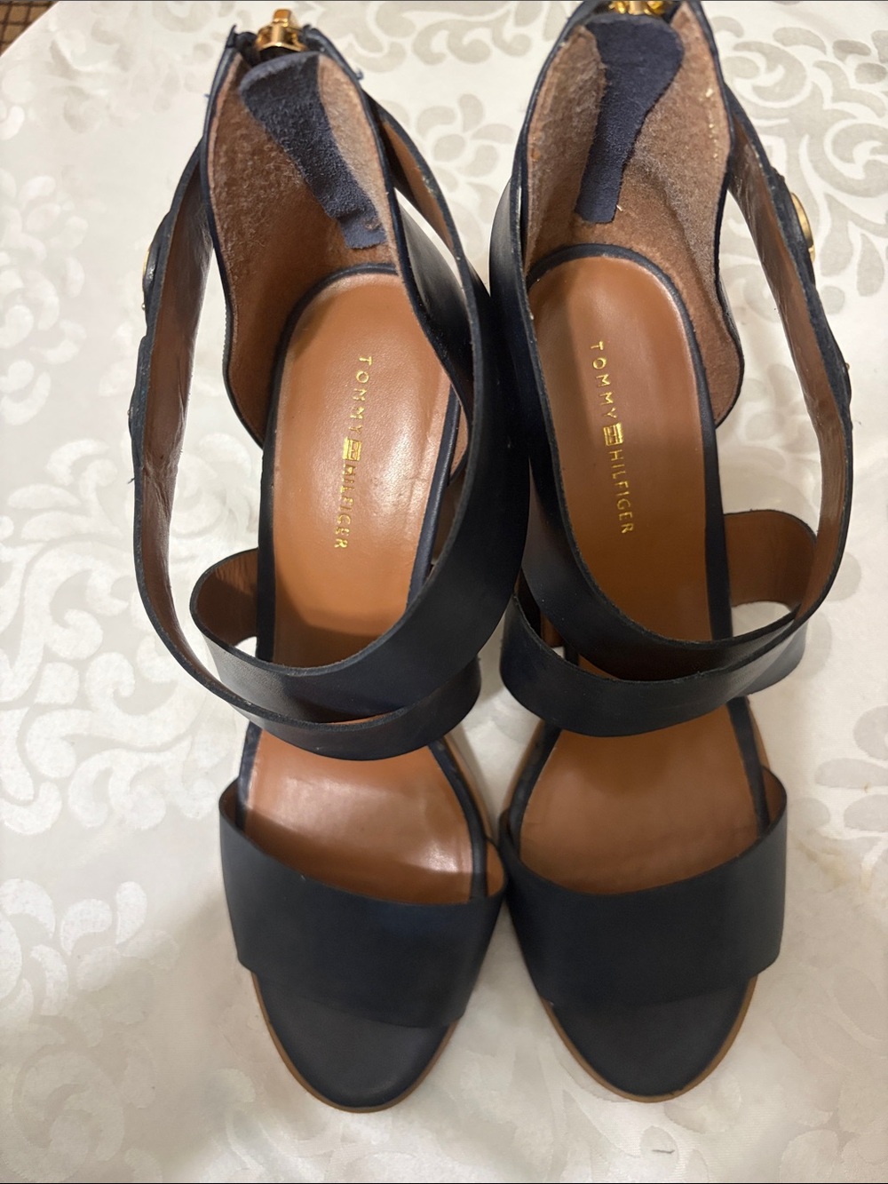 Tommy Hilfiger Black Leather Crossover Strap Heels - Picture 4 of 6